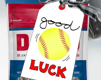 Softball Good Luck Tags, Softball Team Treats and Snacks, Printable Ball Party Favor Tags or Stickers, Game Day Goodie Bag Tags