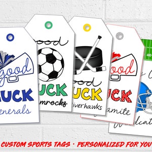 Sports Good Luck Tags, Team Name Treat Labels, Printable Personalized Sports Party Favor Tags or Stickers, Custom Ball Team Treat Tags