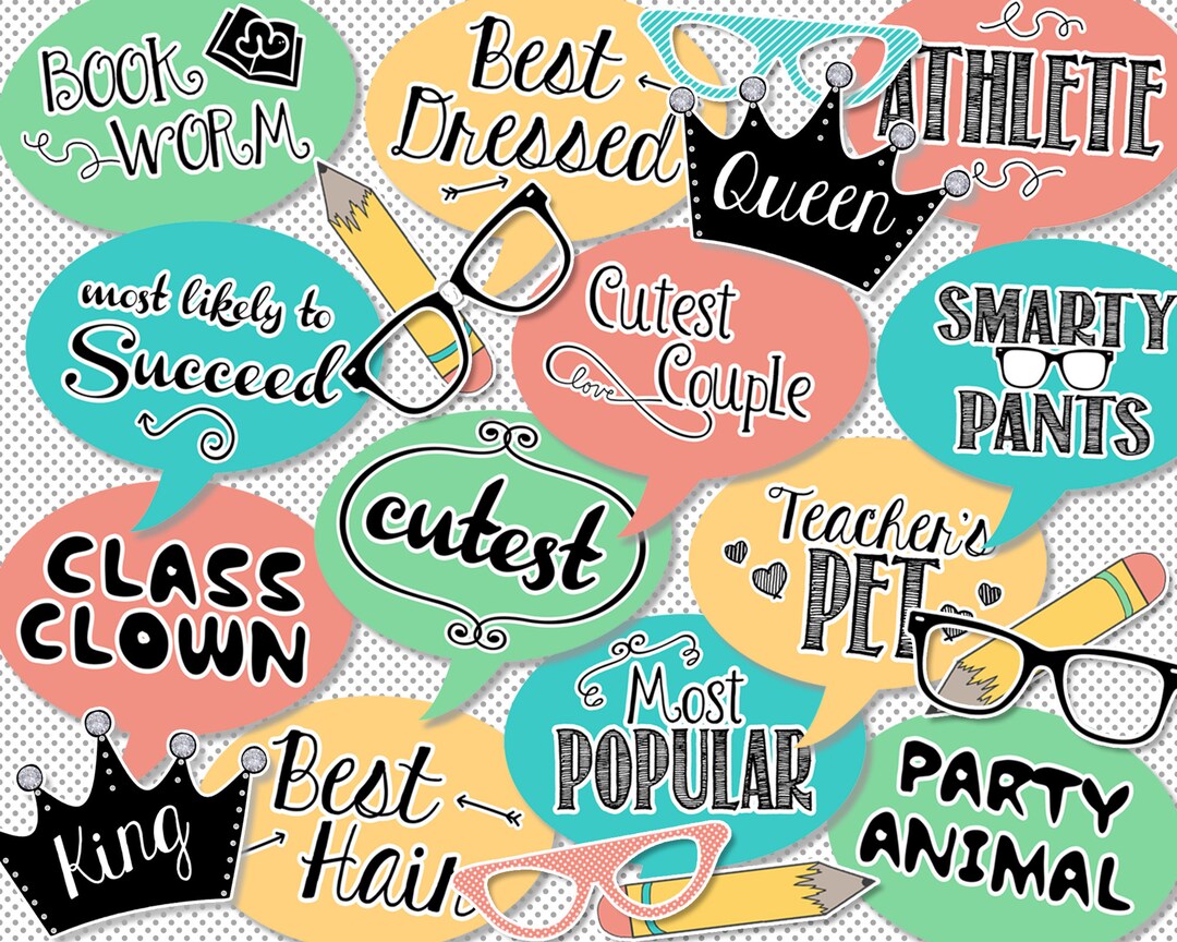 High School Photo Booth Props, Prom Homecoming Graduation or Class Reunion Photo Props, Senior ...