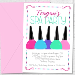 Mani Pedi Party Invite, Girls Spa Birthday Activity, Colored Nail Polish Bottles Manicure Pedicure Theme