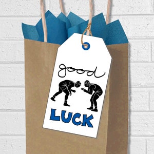 Wrestling Good Luck Tags, Wrestling Team Treat Labels in Blue, Printable Wrestler Party Favor Tags or Stickers, Let's Go Game Day Snacks image 4
