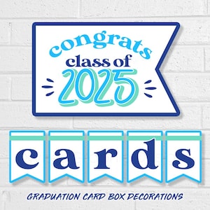 Kartonnen doosdecoraties in blauw, 2025 grad-feestcadeau-display, afdrukbaar helder en leuk feestdecoratie senior afstuderen
