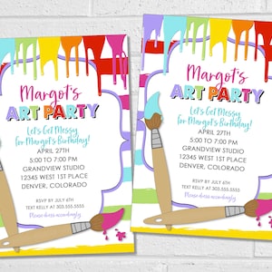 Paint Party Invitation, Kids Art Birthday Party, Paint and Sip with Brushes and Drips, Colorful Create and Paint Event with Friends