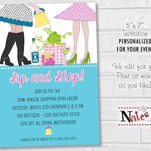 Zaproszenie na wydarzenie Sip & Shop, ulotka Pop Up Shop, dzień otwarty Ladies Boutique, zaproszenie na wydarzenie Shop Sale, zaproszenie na imprezę dla dziewczyn