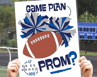 Voetbal en Cheer Prom voorstel teken, Prom Football Game Plan om datum te vragen voor de dans, afdrukbare High School Poster voor Cheerleader