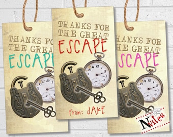 Escape Room Thank You Party Tags, Printable Escape Room Birthday Favor Tags, Mystery or Puzzle Room Tags and Labels