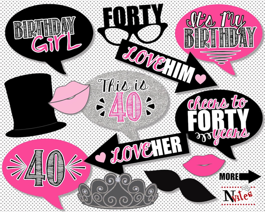 40th Birthday Photo Booth Props, Printable 40th Birthday Decor, Birthday Selfie Party Props in Pink and Black, Birthday Photo Fun for Women - Etsy 40th-birthday-photo-booth-props-printable-40th-birthday-decor-birthday-selfie-party-props-in-pink-and-black-birthday-photo-fun-for-women-etsy