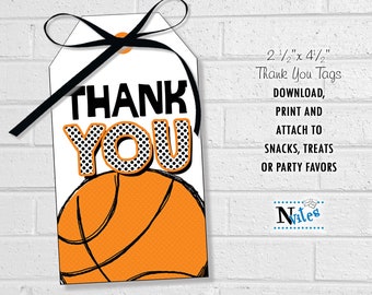 Basketball Thank You Tags, Basketball Team Snack Labels, Printable End of Season Basketball Party Favors or Treat Tags