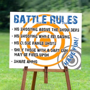 Letrero con reglas para fiesta de dardos, póster decorativo para fiesta de batalla de dardos, decoraciones para fiesta de cumpleaños de guerra de dardos, instrucciones grandes para batalla de dardos