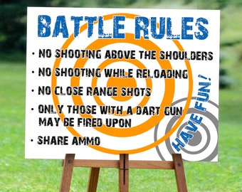 Dart Party Rules Sign, Dart Battle Party Decor Poster, Dart War Birthday Party Decorations, Large Dart Battle Instructions