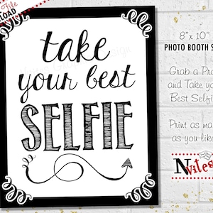 Selfie Photo Prop Display Sign, Printable Black and White Photo Booth ...