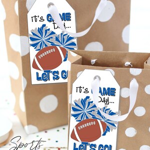 Cheer Football Game Day Tags, Good Luck Blue Silver Poms Snack Labels ...