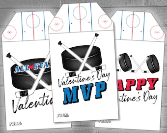 Hockey Valentines, Kids Hockey Valentine Treat Tags, Sport Valentines, Printable Hockey Valentine's Day Cards