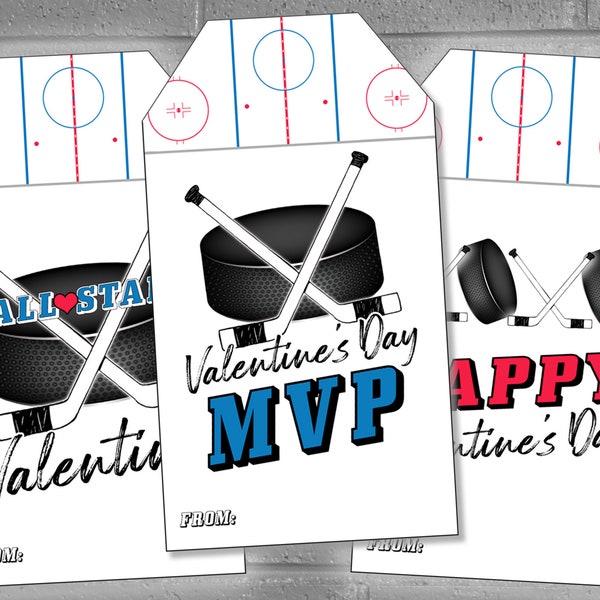 Hockey Valentines, Kids Hockey Valentine Treat Tags, Sport Valentines, Afdrukbare Hockey Valentijnsdagkaarten