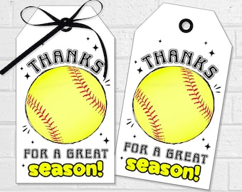 Softball Team Treat Tags, End of Season Printable (Printable PDF File)
