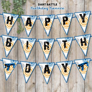 Dart War Birthday Party Banner, Dart Party Decoration, Happy Birthday Banner, Printable Dart Battle Pennant Flags