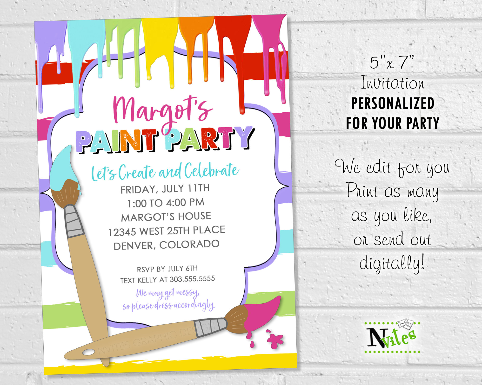 Paint Party Invitation Kids Art Birthday Party Paint and Sip - Etsy