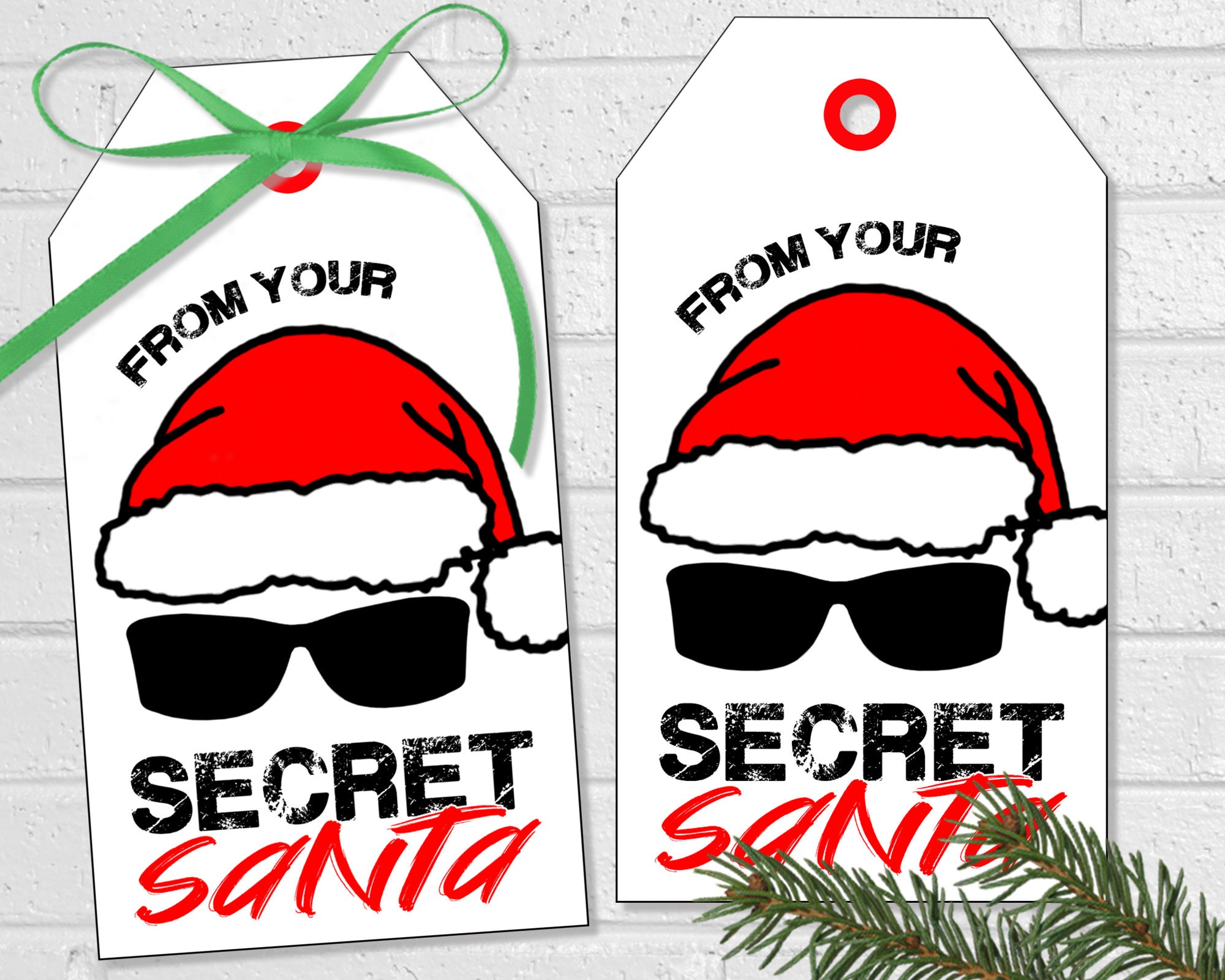 Secret Santa Gift Tags, Santa Gift Labels, Printable Santa Hat and Spy  Glasses Tags for School or Office Secret Santa Game 