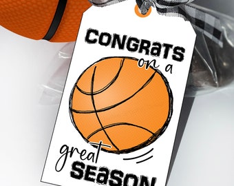 Basketball Great Season Tags, Basketball Team Tournament Treats, Congrats Team Snacks, Printable Hoops Party Favor Tags or Stickers