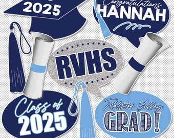 Graduation Photo Booth Props, Class of 2025 Photo Props, Personalized Graduation Centerpieces in School Colors, Printable Grad Party Decor