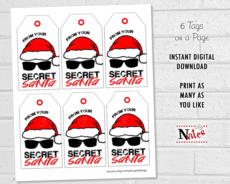 Secret Santa Gift Tags Santa Gift Labels Printable Santa Hat - Etsy