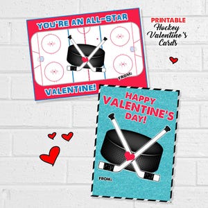 Hockey Valentine Cards, Printable Puck and Ice Rink Goodie Bag Tags, Digital Download File