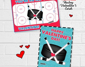 Hockey Valentine Cards, Printable Puck and Ice Rink Goodie Bag Tags, Digital Download File