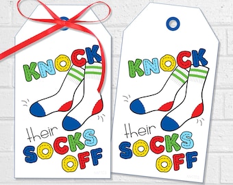 Knock their Socks Off Good Luck Tags, Printable Socks Favor Tags or Stickers, Cheer Squad or Poms Dance Team Treat Tags
