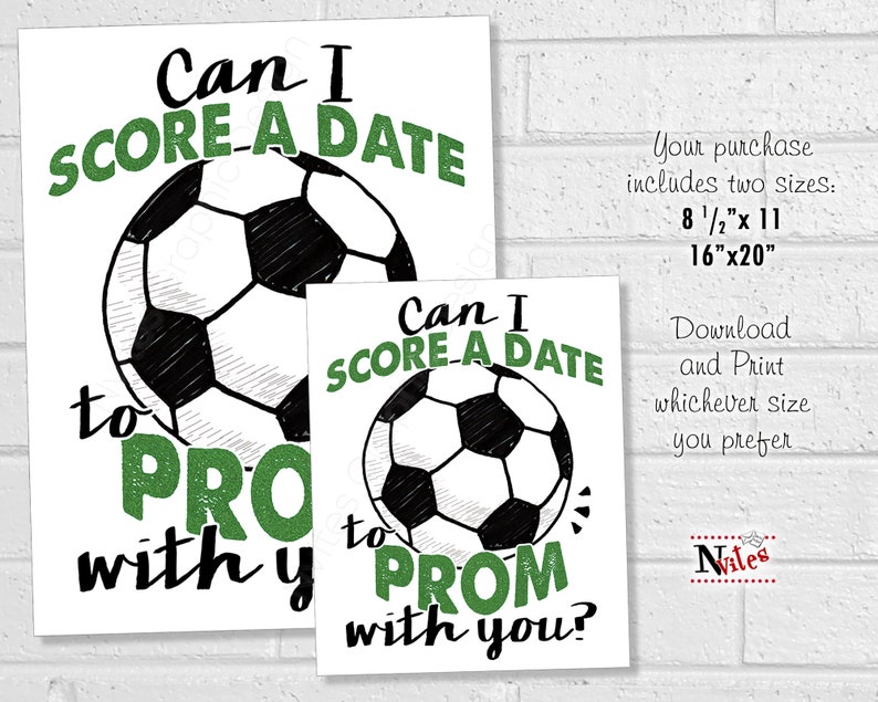 Prom Soccer Proposal Sign, Soccer Ball Score a Date, Ask Date to the Dance, Printable High School Prom Poster for Soccer Player image 2