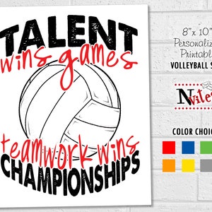 Letrero para vestuario de voleibol, letrero imprimible con la frase "Buena suerte en los colores del equipo", frase de voleibol para vestuario, letrero para puerta con el equipo de viaje