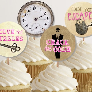 Escape Room Party Cupcake Toppers, Spy Party Cupcakes, Pink Escape Room Cake Decor, Printable Mystery Party Decorations