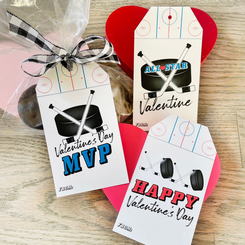Hockey Valentines, Kids Hockey Valentine Treat Tags, Sport Valentines, Printable Hockey Valentine's Day Cards image 2