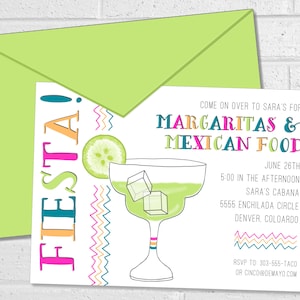 Invito alla festa messicana Margarita, festa di tacos e tequila, biglietti per feste Cinco de Mayo, invito stampabile Margarita e lime colorato