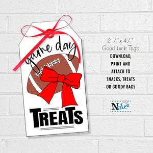 Football Treat Tags, Red Bow Game Day Goodie Bag Favors (digital ...