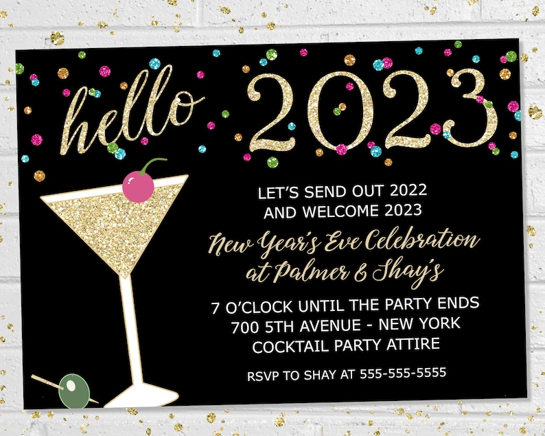 2023 New Year's Eve Invitation Printable Glitter and Etsy