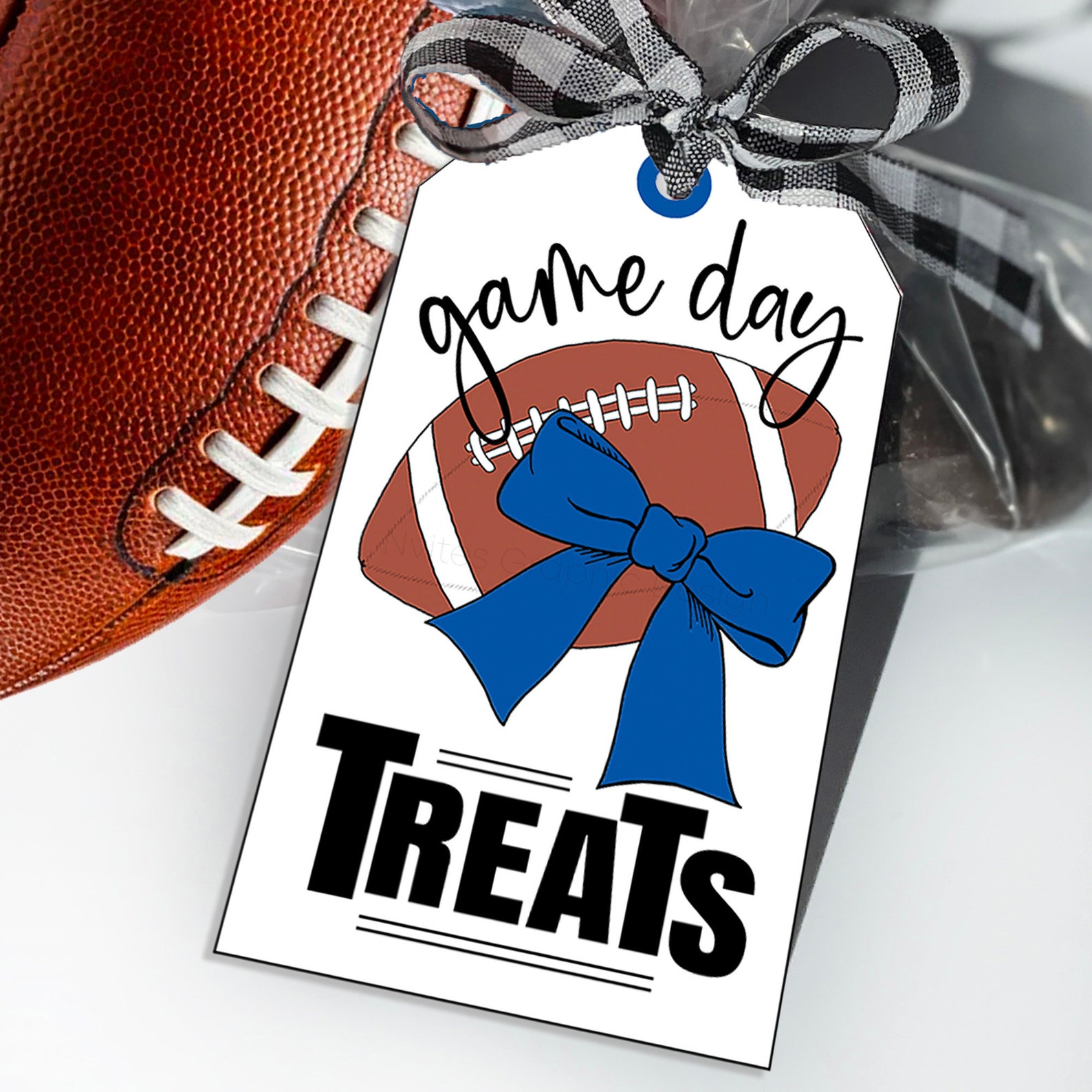 Football Treat Tags, Royal Blue Bow, Game Day Goodie Bag (printable PDF ...