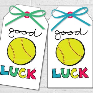 Étiquettes porte-bonheur pour l'équipe de softball, étiquettes pour cadeaux d'équipe de softball, étiquettes de cadeaux ou autocollants imprimables pour équipe de softball, étiquettes pour cadeaux d'équipes de baseball pour les tournois