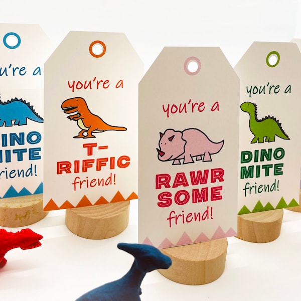 Dinosaur Party Favor Tags, DINOmite Friend Party Favors, T Rex Printable Valentine Tags, You're Rawr Some Dino Cards