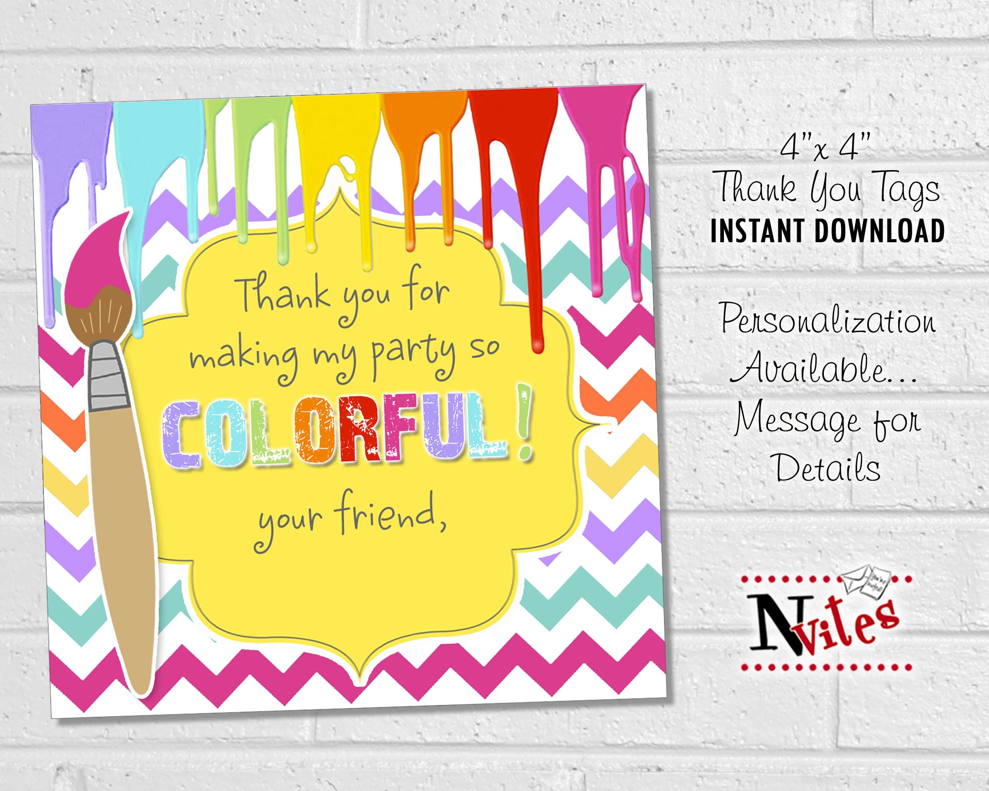 Paint Party Thank You Tags Art Party Thanks Painting Etsy