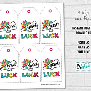 Cheer Good Luck Tags, Cheerleading Team Treat Labels, Printable Rainbow Cheer Favor Tags or Stickers, Spirit Squad or Dance Team Treat Tags image 3