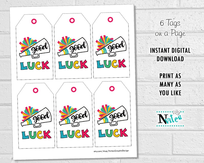 Cheer Good Luck Tags, Cheerleading Team Treat Labels, Printable Rainbow Cheer Favor Tags or Stickers, Spirit Squad or Dance Team Treat Tags image 3