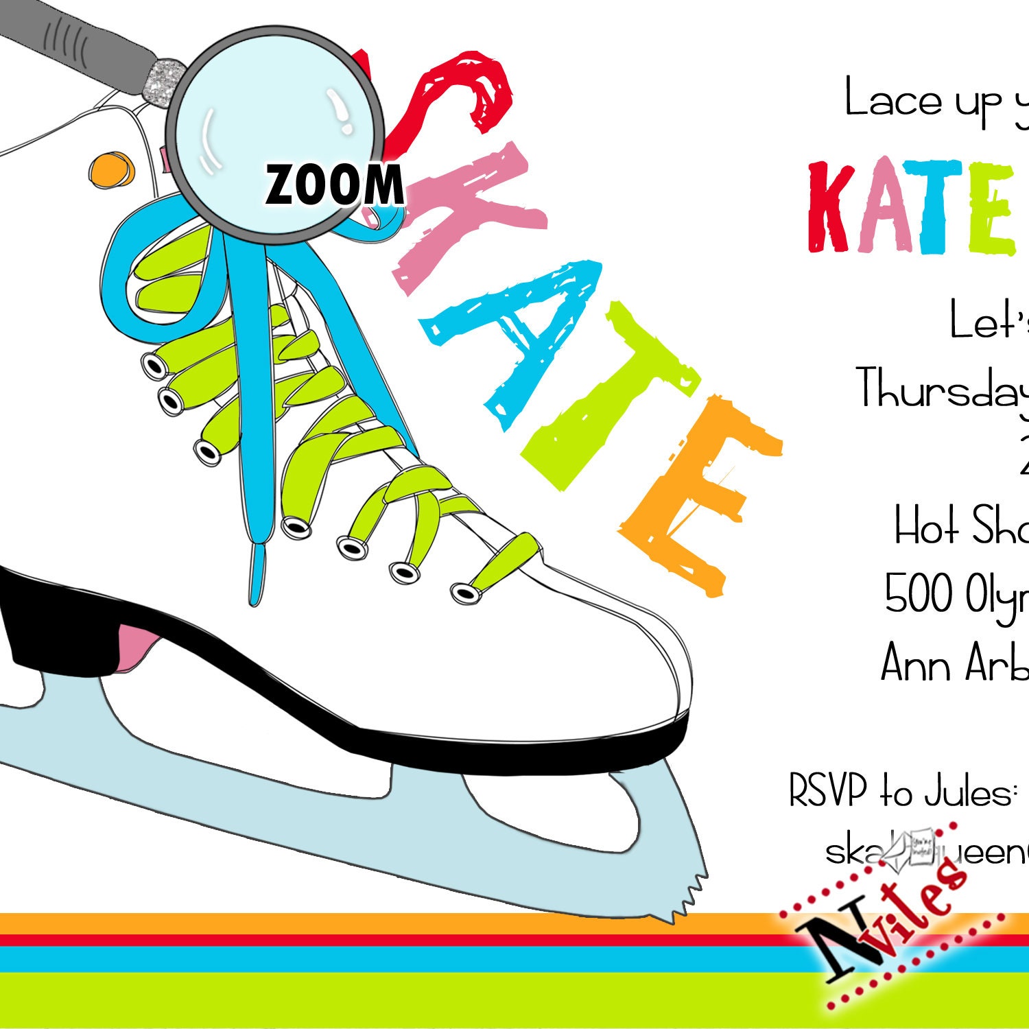 Ice Skating Birthday Party Invitation Printable Rainbow Skate - Etsy ...