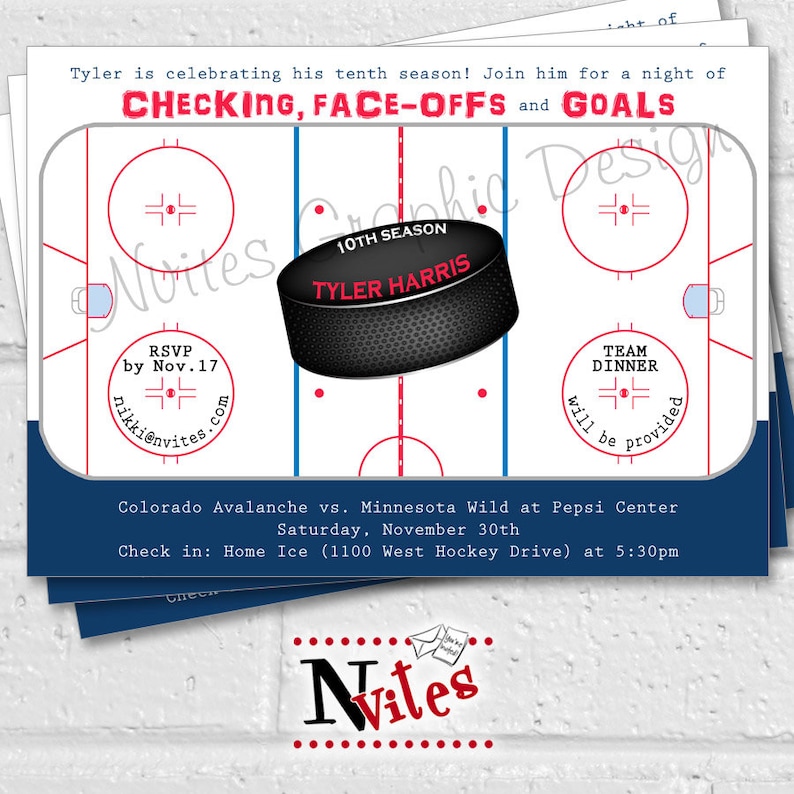 Hockey Invitation Hockey Party Invitations Hockey Team Etsy