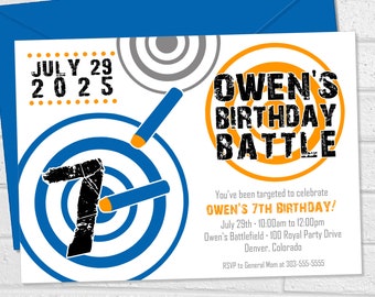 Dart Party Invitation, Dart Birthday Battle for Kids, Dart Battle Party Invitation without Gun, Dart Target Digital Party Printable