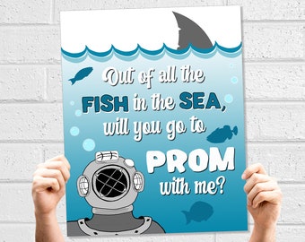 Prom Fish in the Sea voorstel teken, Under the Sea Vraag naar Prom Poster, uitnodigingsdatum voor de dans, afdrukbare Scuba en Sea Animal Photo Prop