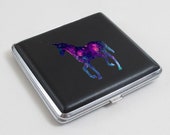 Galaxy Unicorn Space Star Field Decorated Faux Leather Cigarette Case Holder Funny Gift for Smoker Cute Pony Horse Theme Gift