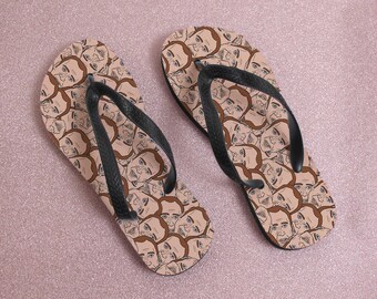 Nicholas Cage Many Cartoon Faces Meme Flip Flops Custom Made Unique Gift Nic Cage You Don't Say