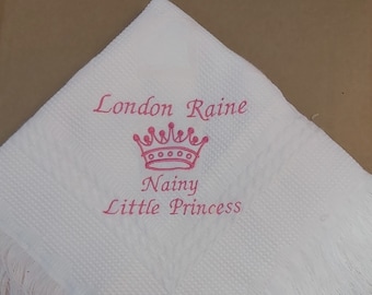 Personalised Baby shawl Blanket Luxury with Crown Embroidered Boy Girl gift new baby newborn