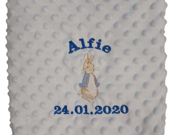 Personalised Peter Rabbit Baby Blanket, Embroidered Keepsake Gift