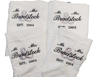 Personalized Mr & Mrs Embroidered Towel Set, Anniversary Gift